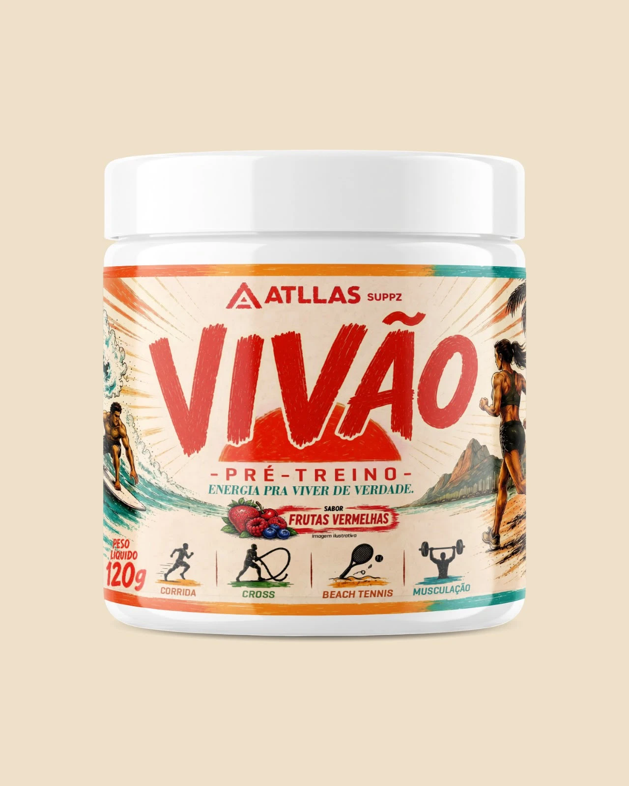 Pote do Vivão Pré-treino sabor Frutas Vermelhas, 120g, ATLLAS SUPPZ