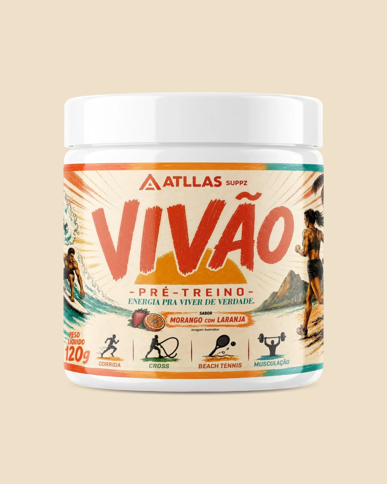 Pote do Vivão Pré-treino sabor Morango com Laranja, 120g, ATLLAS SUPPZ